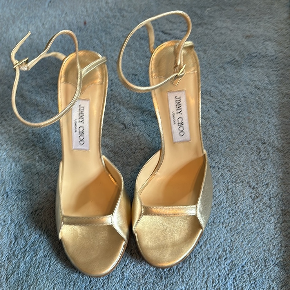 Jimmy Choo gold leather strappy heeled sandals size 40